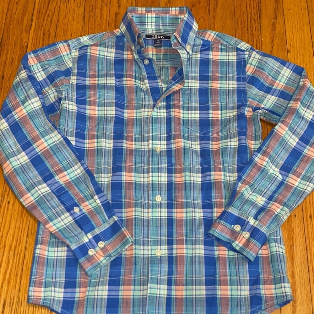 Izod Kids Plaid Button Down Shirt - Blue, Red, White